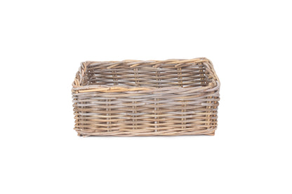 LARGE SHALLOW RATTAN RECTANGULAR BASKET