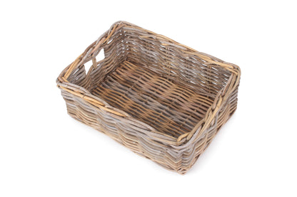 LARGE SHALLOW RATTAN RECTANGULAR BASKET