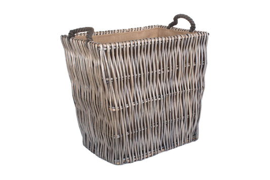 LARGE GREY RECTANGULAR LOG BASKET