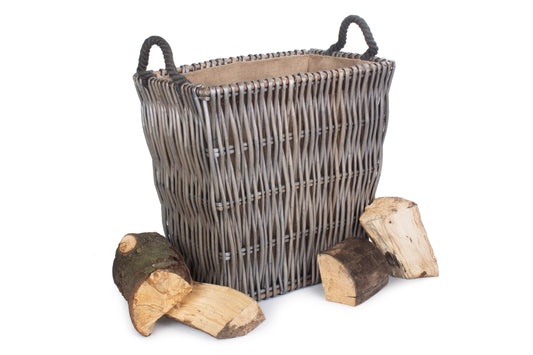 SMALL GREY RECTANGULAR LOG BASKET