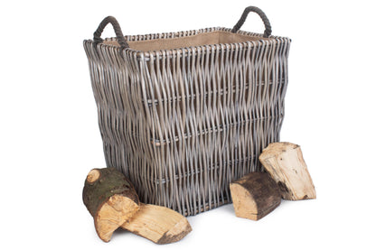 LARGE GREY RECTANGULAR LOG BASKET