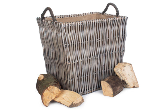 LARGE GREY RECTANGULAR LOG BASKET