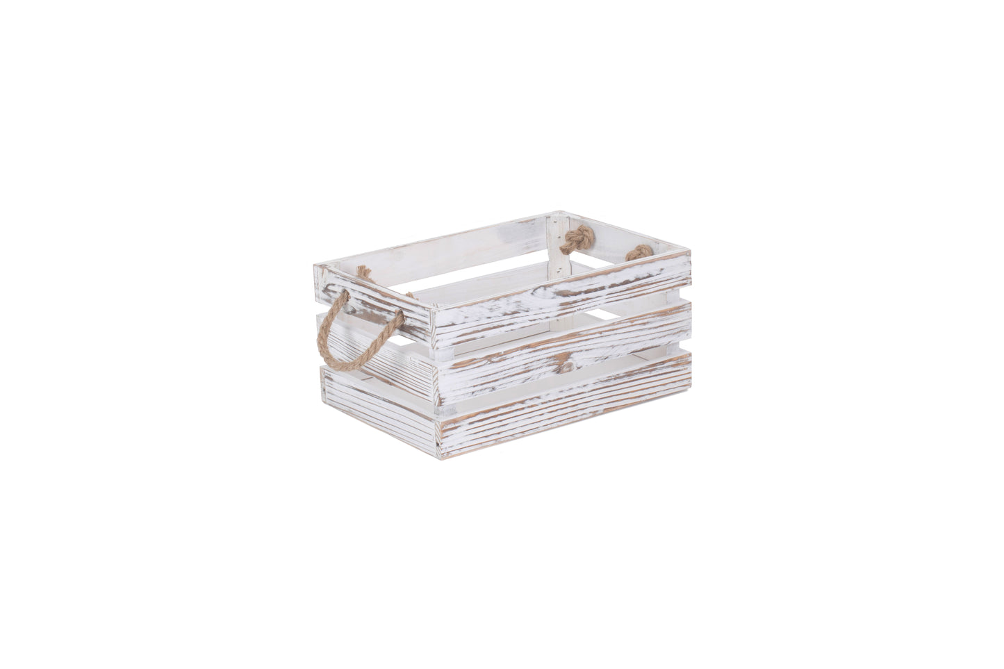 SMALL DISTRESSED WHITE ROPE HANDLED CRATE