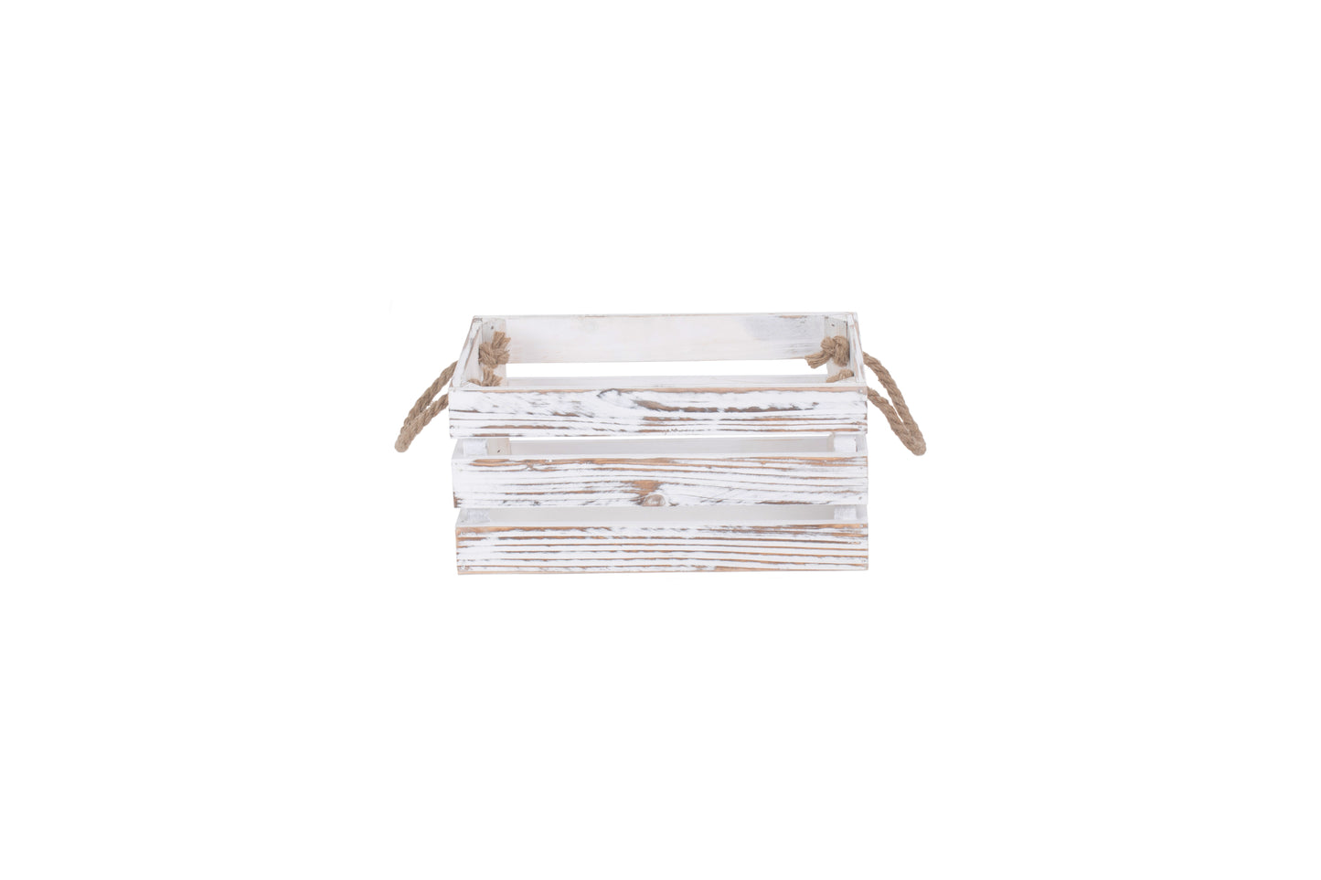 SMALL DISTRESSED WHITE ROPE HANDLED CRATE