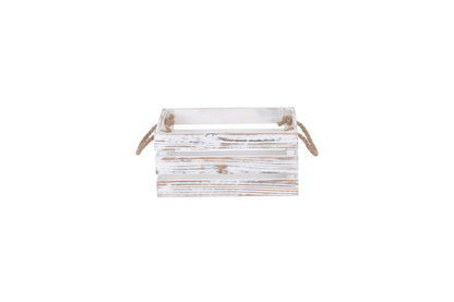 SMALL DISTRESSED WHITE ROPE HANDLED CRATE