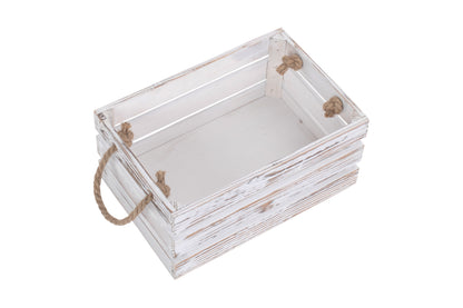 SMALL DISTRESSED WHITE ROPE HANDLED CRATE