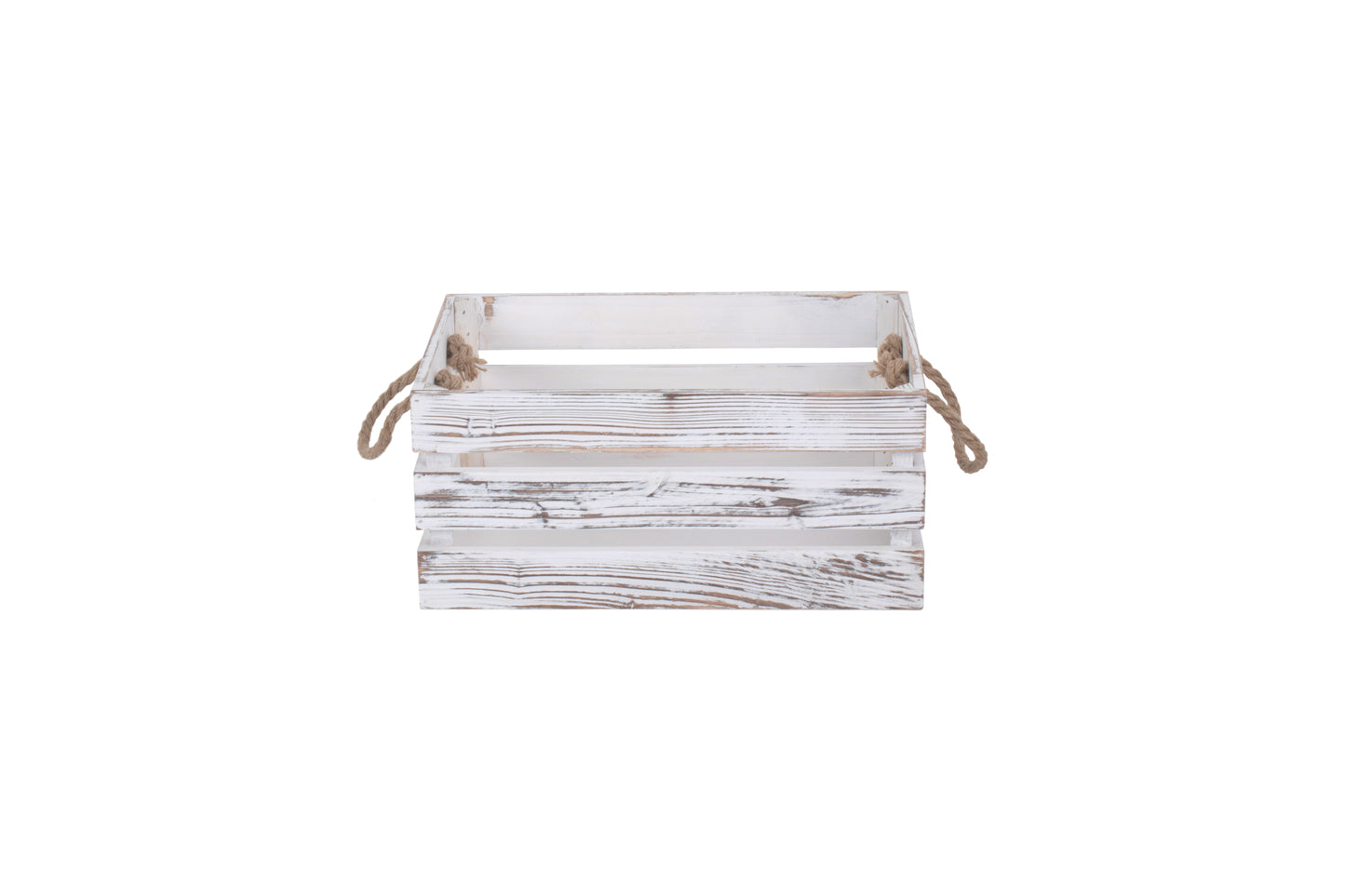 MEDIUM DISTRESSED WHITE ROPE HANDLED CRATE