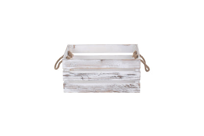 MEDIUM DISTRESSED WHITE ROPE HANDLED CRATE