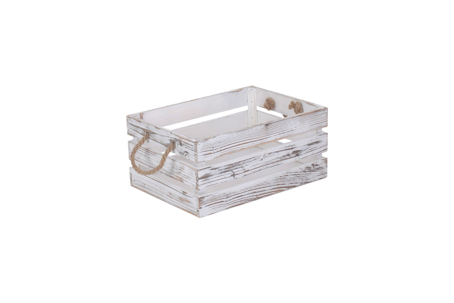 MEDIUM DISTRESSED WHITE ROPE HANDLED CRATE