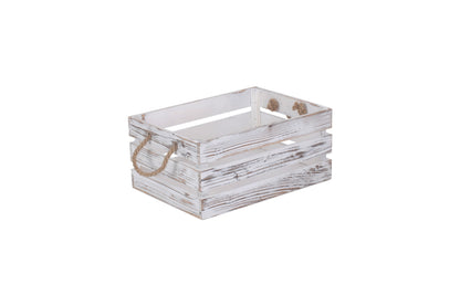 MEDIUM DISTRESSED WHITE ROPE HANDLED CRATE