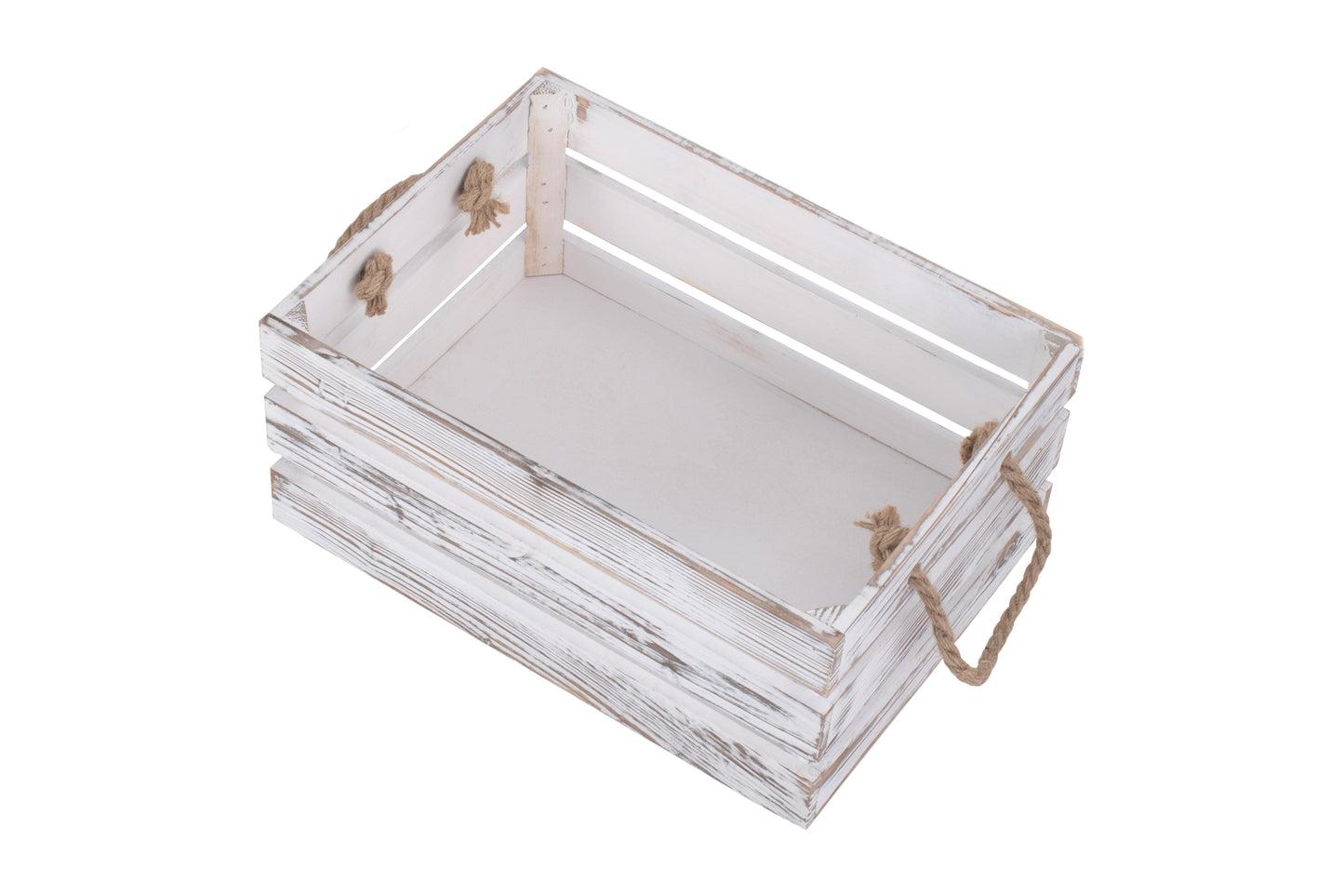 MEDIUM DISTRESSED WHITE ROPE HANDLED CRATE