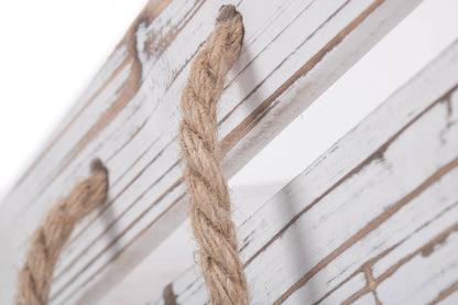 LARGE DISTRESSED WHITE ROPE HANDLED CRATE
