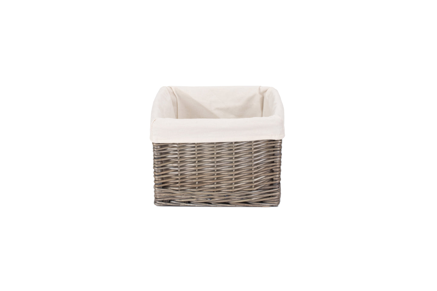 SMALL SQUARE ANTIQUE WASH LINED STORAGE BASKET