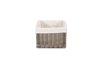 SMALL SQUARE ANTIQUE WASH LINED STORAGE BASKET