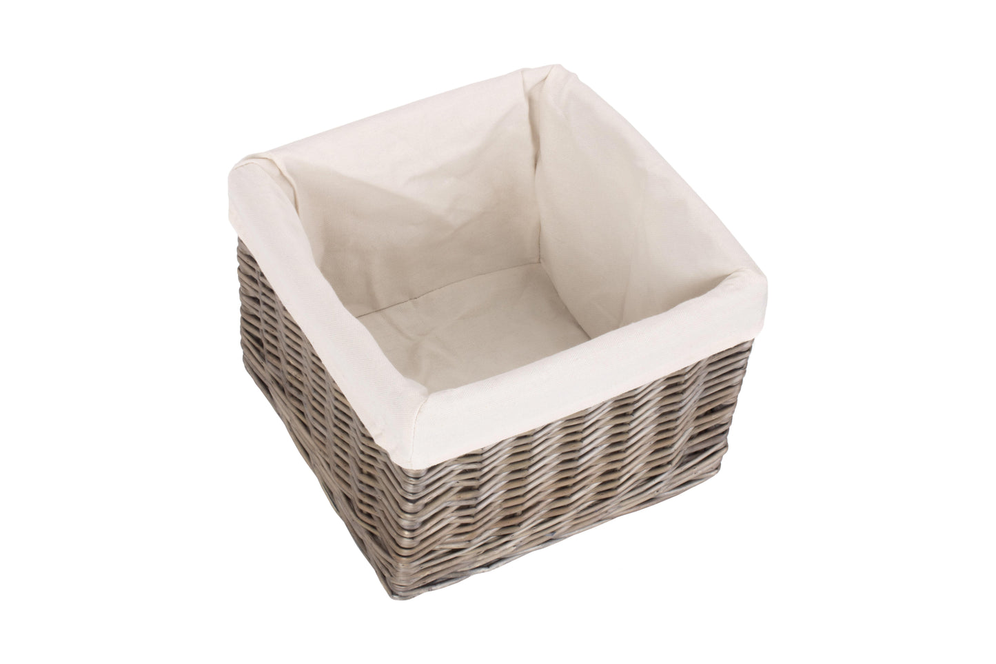 SMALL SQUARE ANTIQUE WASH LINED STORAGE BASKET