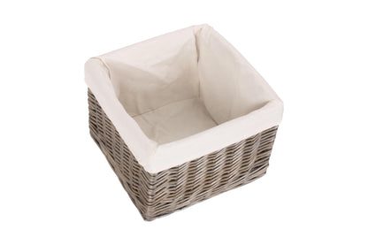 SMALL SQUARE ANTIQUE WASH LINED STORAGE BASKET