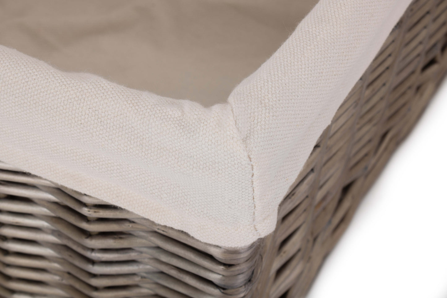 SMALL SQUARE ANTIQUE WASH LINED STORAGE BASKET