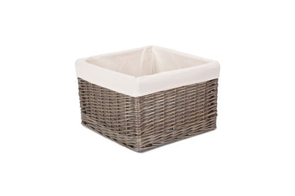 MEDIUM SQUARE ANTIQUE WASH LINED STORAGE BASKET