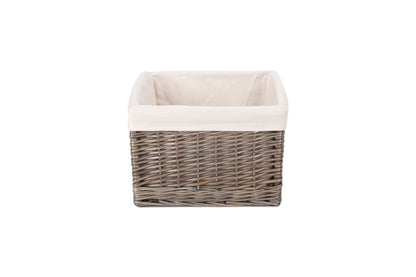 MEDIUM SQUARE ANTIQUE WASH LINED STORAGE BASKET