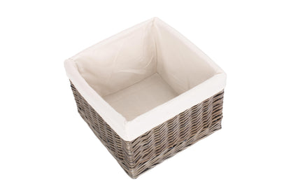 MEDIUM SQUARE ANTIQUE WASH LINED STORAGE BASKET