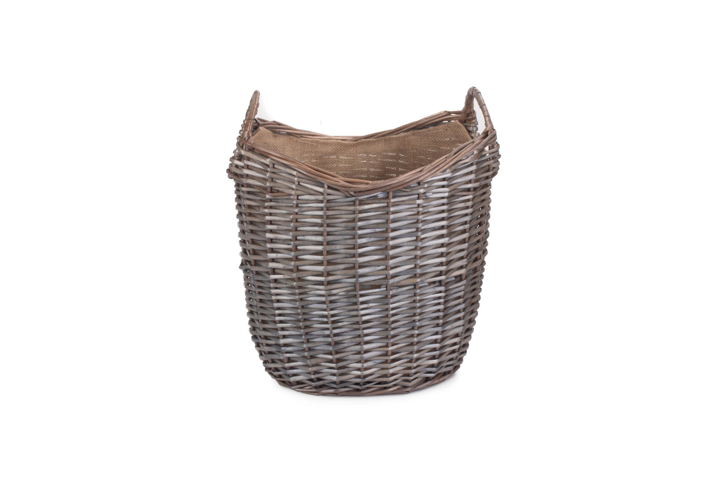 SMALL SCOOP NECK ANTIQUE WASH HESSIAN LINED BASKET
