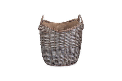 SMALL SCOOP NECK ANTIQUE WASH HESSIAN LINED BASKET