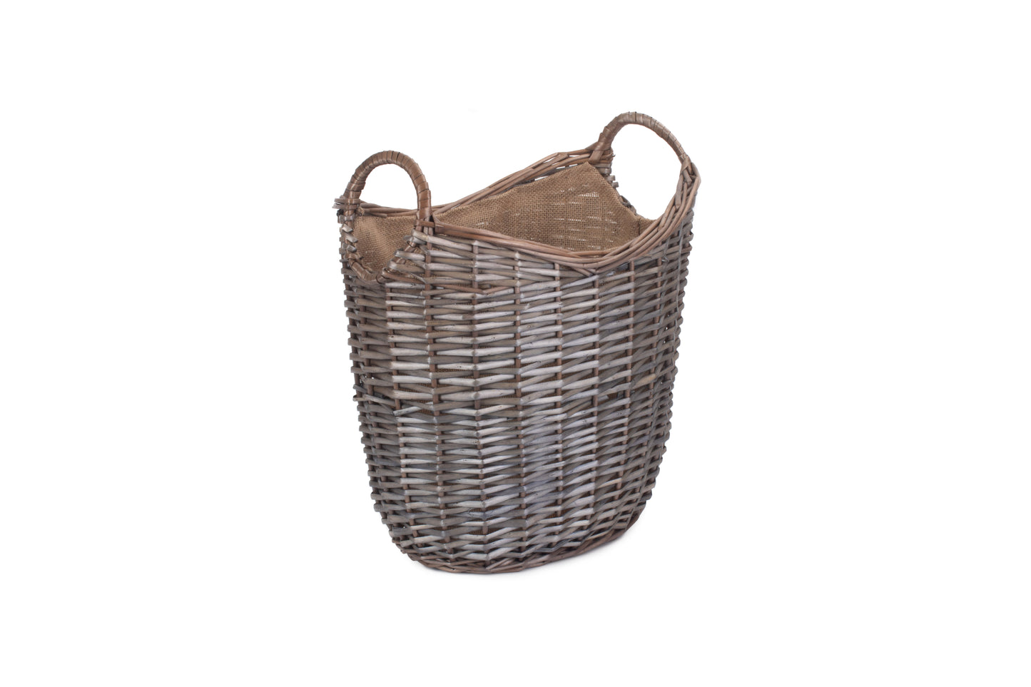 SMALL SCOOP NECK ANTIQUE WASH HESSIAN LINED BASKET