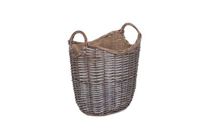 SMALL SCOOP NECK ANTIQUE WASH HESSIAN LINED BASKET