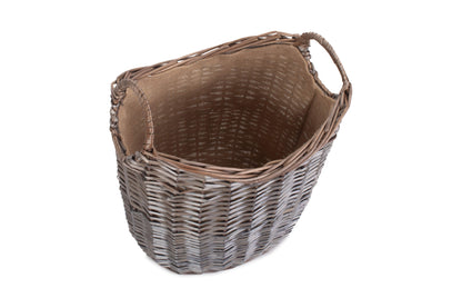 SMALL SCOOP NECK ANTIQUE WASH HESSIAN LINED BASKET