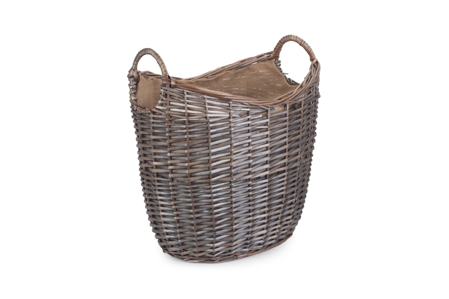 MEDIUM SCOOP NECK ANTIQUE WASH HESSIAN LINED BASKET