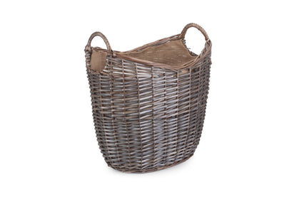 MEDIUM SCOOP NECK ANTIQUE WASH HESSIAN LINED BASKET