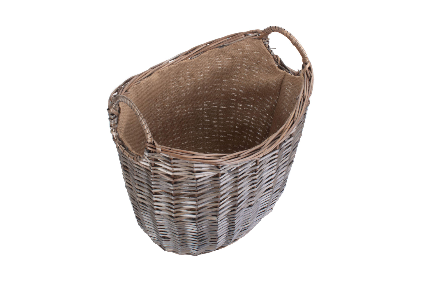 MEDIUM SCOOP NECK ANTIQUE WASH HESSIAN LINED BASKET