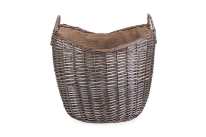 LARGE SCOOP NECK ANTIQUE WASH HESSIAN LINED BASKET