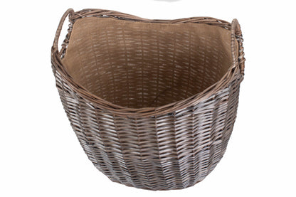 LARGE SCOOP NECK ANTIQUE WASH HESSIAN LINED BASKET
