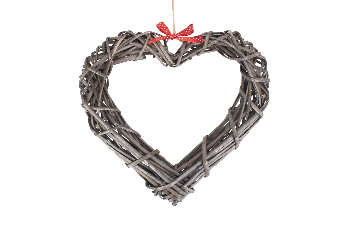 WIDE HEART WREATH with RED SPOTTY RIBBON