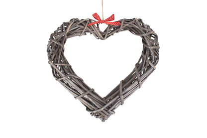 WIDE HEART WREATH with RED SPOTTY RIBBON