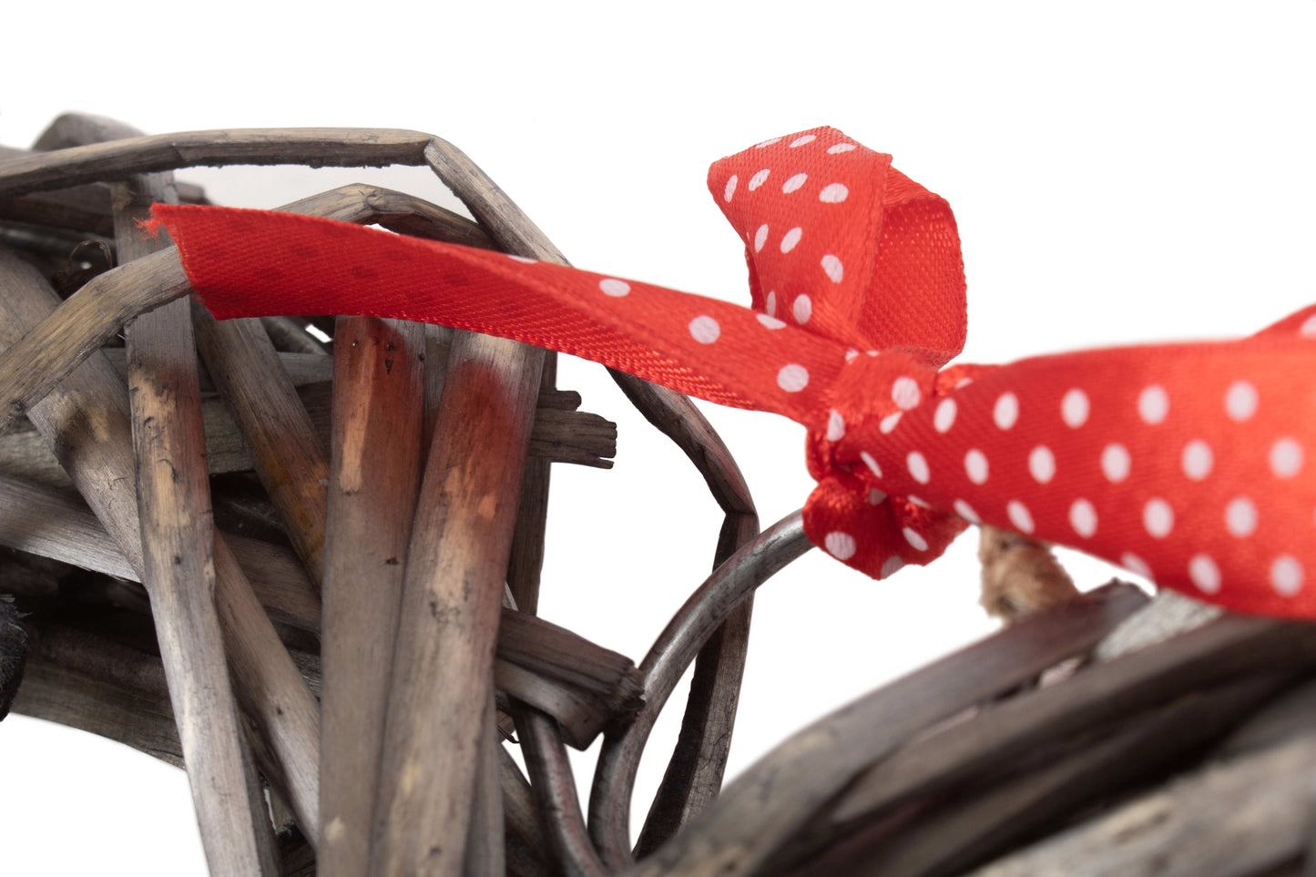 WIDE HEART WREATH with RED SPOTTY RIBBON