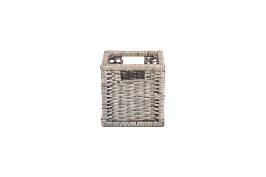 SMALL WOODEN FRAMED SPLIT WILLOW STORAGE BASKET