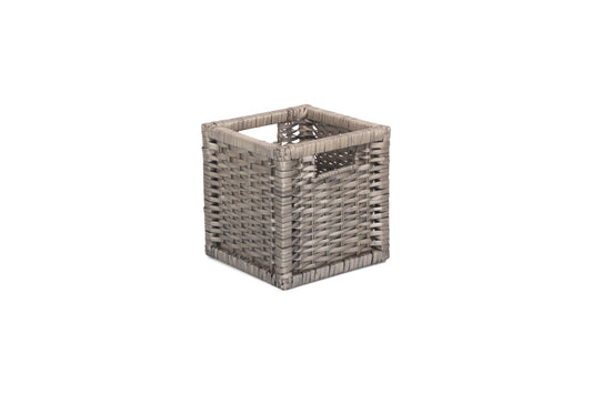 SMALL WOODEN FRAMED SPLIT WILLOW STORAGE BASKET