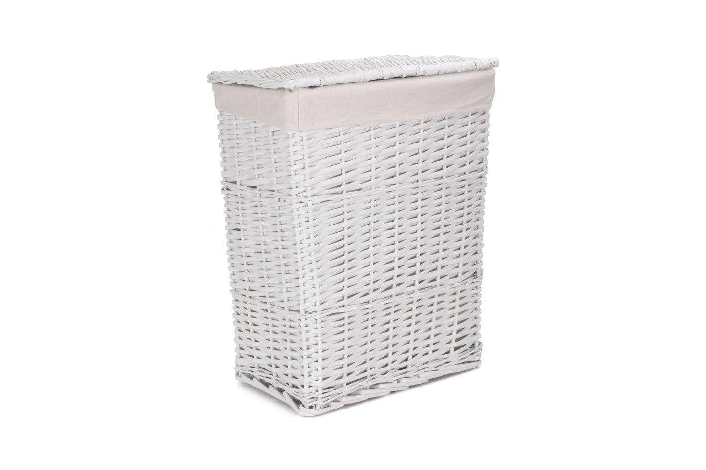 SMALL WHITE WICKER LAUNDRY HAMPER BASKET