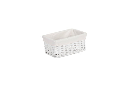SMALL WHITE WICKER STORAGE BASKET
