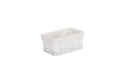 SMALL WHITE WICKER STORAGE BASKET