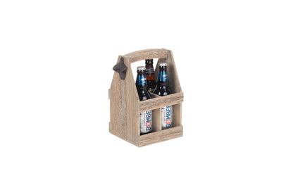 OAK EFFECT 4 BEER BOTTLE CARRIER with BOTTLE OPENER