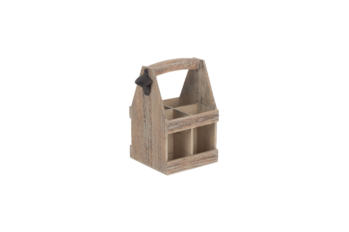 OAK EFFECT 4 BEER BOTTLE CARRIER with BOTTLE OPENER