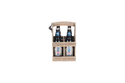 OAK EFFECT 4 BEER BOTTLE CARRIER with BOTTLE OPENER