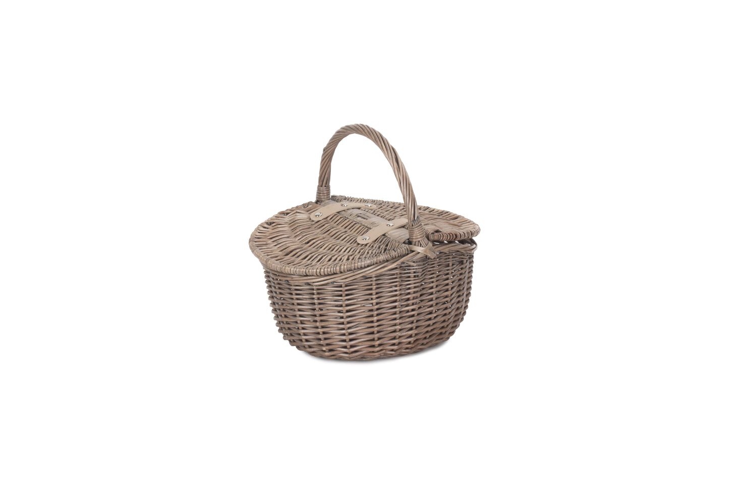 SMALL ANTIQUE WASH FINISH OVAL PICNIC BASKET