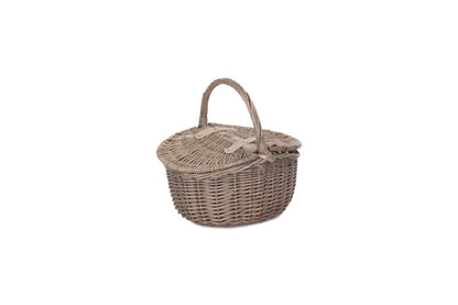 SMALL ANTIQUE WASH FINISH OVAL PICNIC BASKET