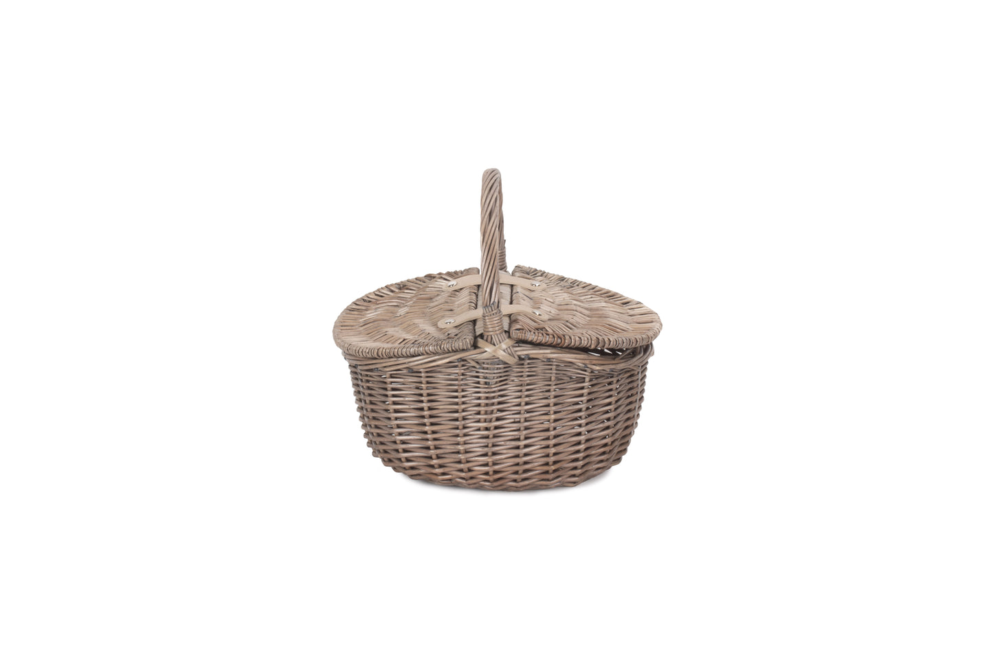 SMALL ANTIQUE WASH FINISH OVAL PICNIC BASKET