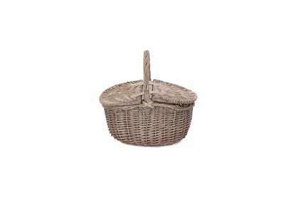 SMALL ANTIQUE WASH FINISH OVAL PICNIC BASKET