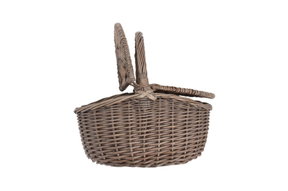 SMALL ANTIQUE WASH FINISH OVAL PICNIC BASKET